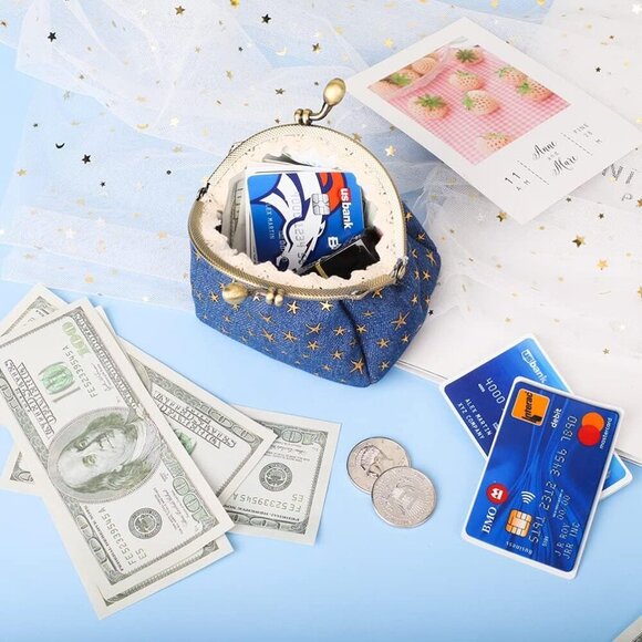 Five-Pointed Star Coin Purse Denim Change Pouch Wallets Buckle with Kisslock Cla - Picture 5 of 7